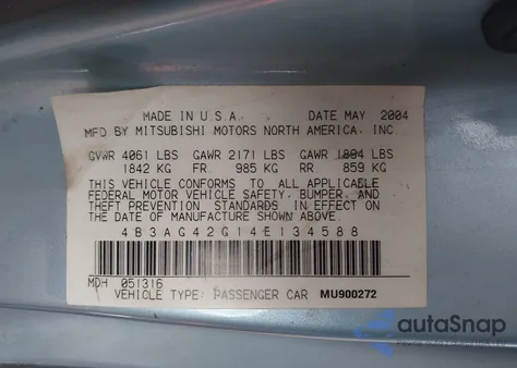 2004 Dodge Stratus Sxt из США, поврежденный, VIN 4B3AG42G14E134588